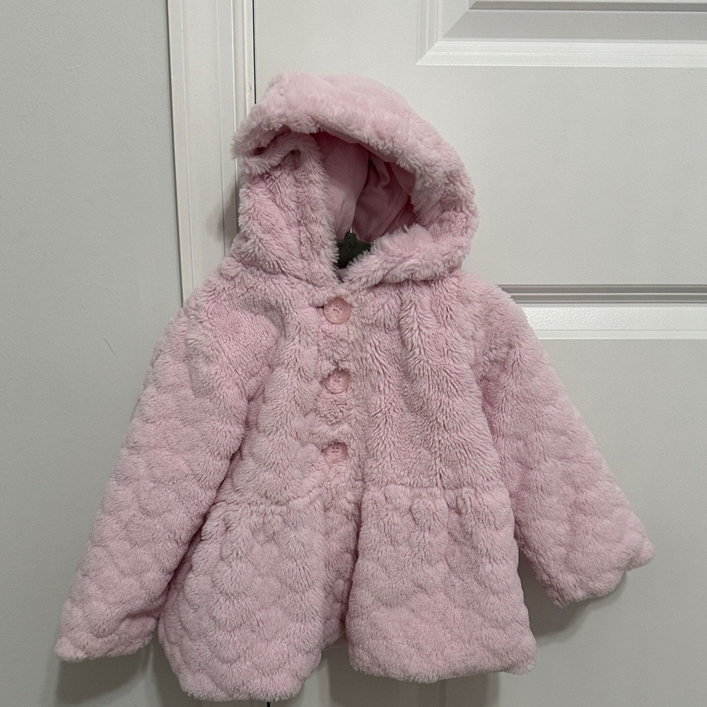 First Impressions Pink Fuzzy Pea Coat